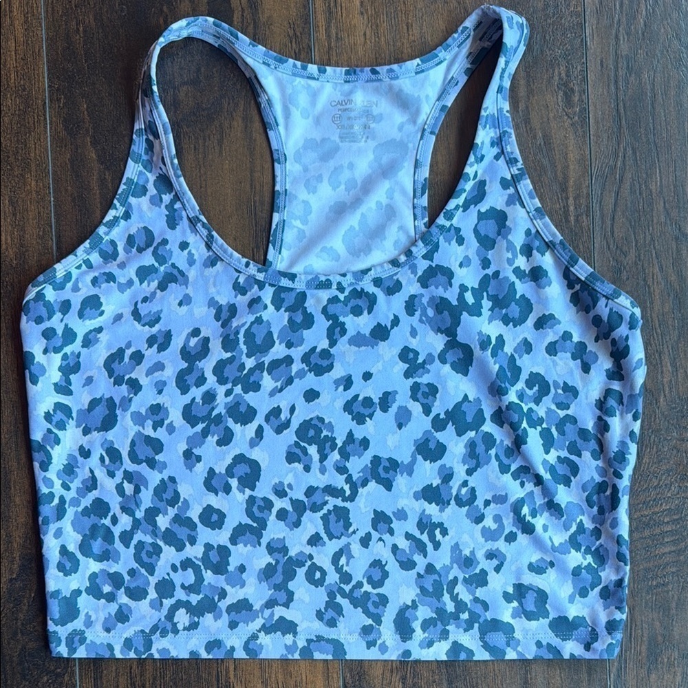 Calvin Klein Performance Crop Top Blue Cheetah size XXL (I22)